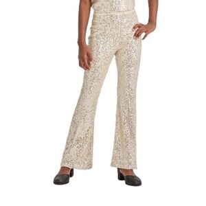 Girls, white, silver gold sequins lined flare pants